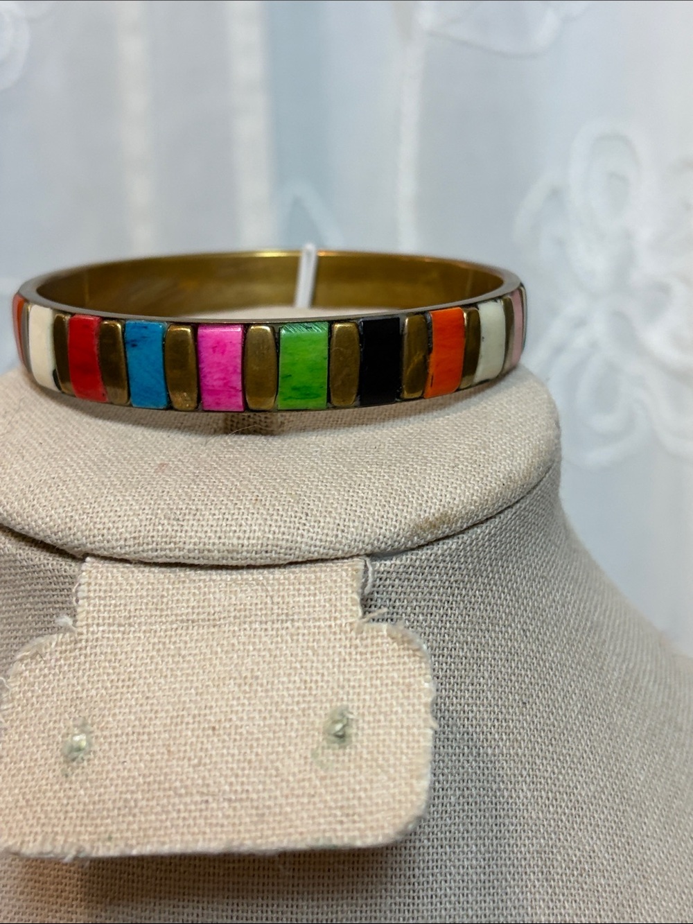 Vintage Multi- colored mother of pearl brass inlay  Bangle Bracelet -